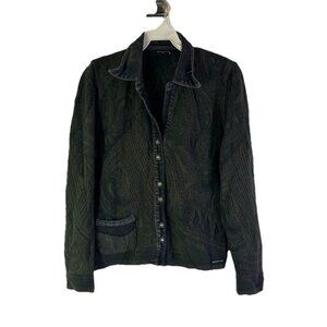 Blue Willis Paisley Knit Collared Cardigan Sweater Lagenlook Grunge